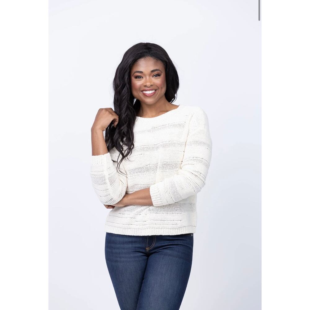 Elliott Lauren Open Knit Striped Ivory Sweater